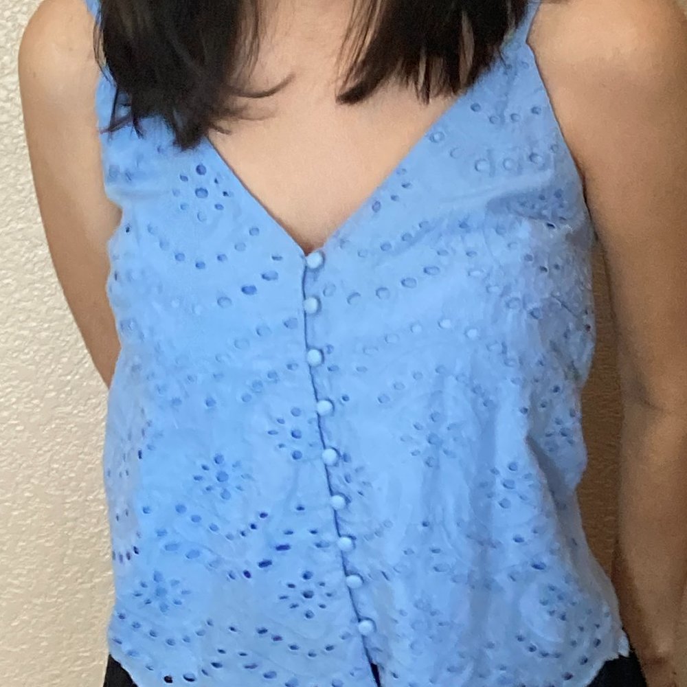 Women's ASOS Strappy Tank Cropped Shirt Size S Baby Blue Shirt